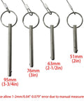 Set Of 4 Beefy Quick Release Pins One Quarter Inch Stainless Steel 316, various lengths in millimeters, with measurements shown.