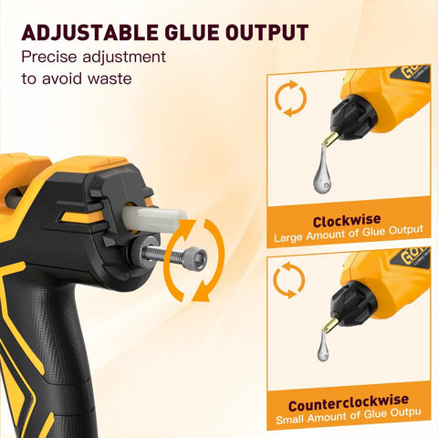 Cordless 150W Hot Glue Gun Kit with drip-free feature, adjustable glue output for pro grade crafts and DIY projects, LED display.