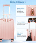 Pink 20 Inch Ride On Luggage For Kids And Adults With Safe Seat, Hardside Carry On Case, 360 Degree Silent Spinner Wheels, TSA Lock