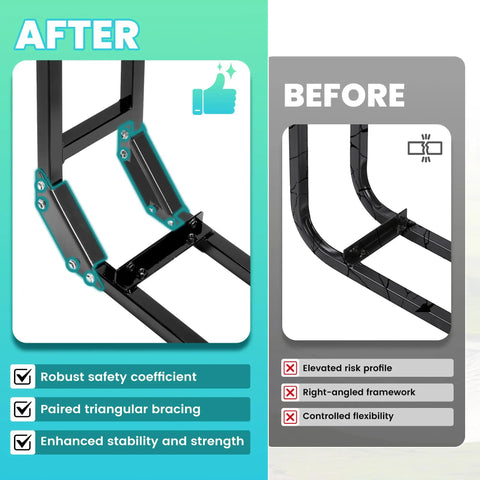 Before and after comparison of triangular bracing for Universal Golf Cart Rear Seat Grab Bar And Safety Rail Handle.