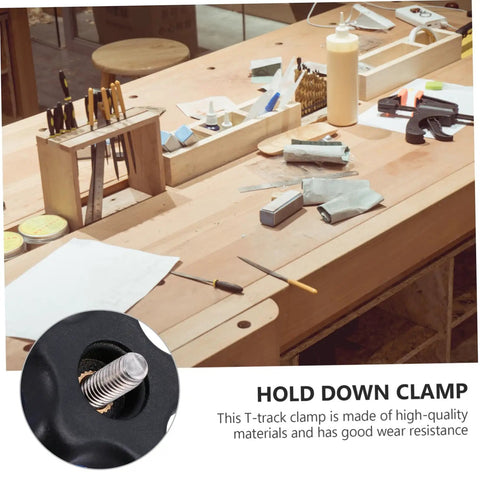 Beefy Heavy Duty Woodworking Clamp With Quick Action Hold Down For Carpentry Projects on a woodworking bench