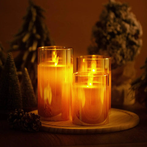 Flameless Led Candles Flickering Real Wax Look Pillar Candles With Moving Flame Fake Wickless Design Battery Operated Glass Effect