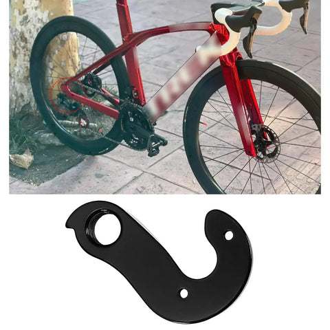 Heavy Duty Aluminum Alloy Rear Derailleur Hanger Tail Hook for Trek Road Gravel Bikes installed on red bicycle frame