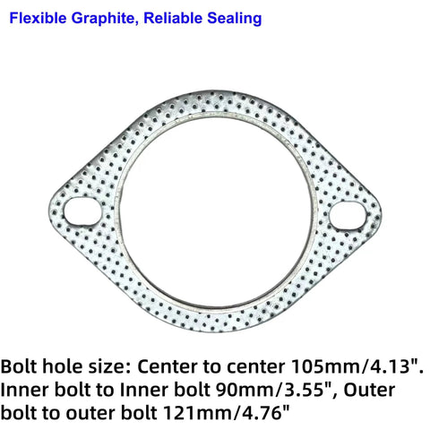 3-inch exhaust gasket for muffler flange, 2-bolt design, flexible graphite, high-temperature seal