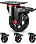 Heavy Duty 4 Inch Caster Wheels With Dual Lock Brakes 2400 Lb Capacity Set Of 4 Non Marking Rubber Tires, close-up angle.