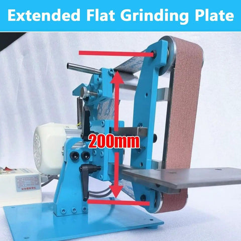 Heavy Duty Belt Sander With 750-1100W Brushless Motor For Woodworking And Metal Polishing Adjustable Speed Up To 6500 RPM includes extended flat grinding plate.