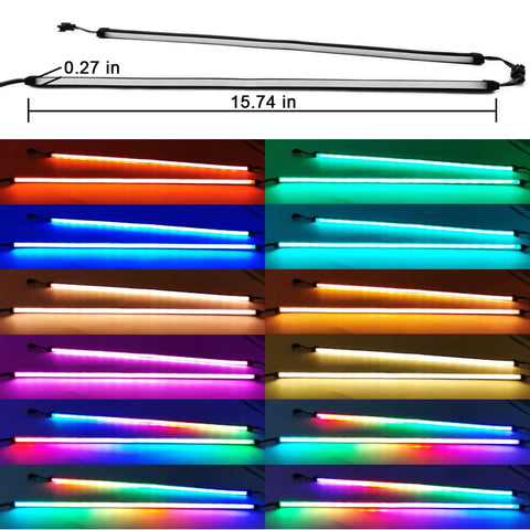 Addressable RGB LED Strip Kit With Silicon Diffused Neon Tubing Flexible ARGB Strip Magnetic Brackets showing colorful lighting
