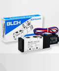 Pneumatic Solenoid Valve 2 Position 5 Way DC 24V Pilot Operated Electric Valve With Outlet Wire Includes Mufflers And Connectors One Half Inch NPT Port Pro Grade Heavy Duty Industrial Build packaging and product