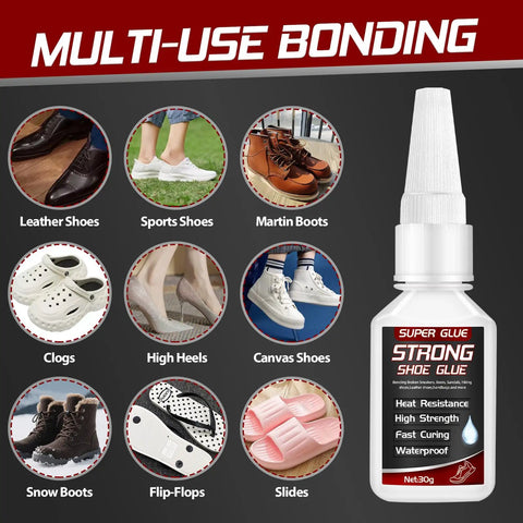 Multi-use bonding shoe glue for leather shoes, sports shoes, Martin boots, clogs, high heels, canvas shoes, and more.