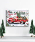 Vintage Red Pickup Truck Christmas Canvas Wall Art 12X16 Inch Rustic Farmhouse Decor With Christmas Tree Scene for living room