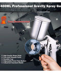 Heavy Duty Pneumatic Paint Sprayer With 400Ml Alloy Hopper adjustable nozzle and grip, ideal for automotive and drywall projects.