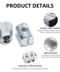 Beefy M8 Barrel Nuts Cross Dowels Slotted Nuts Set 15 Pcs, zinc plated carbon steel with deep threads and smooth finish.