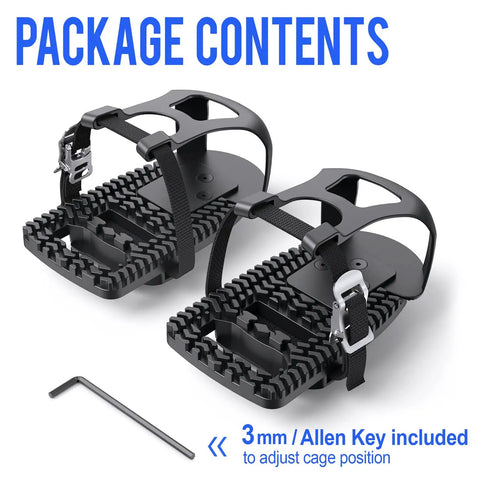Package of Peloton Toe Cages And Pedal Adapters For Regular Shoes Convert Look Delta Pedals To Toe Clip Straps with Allen key