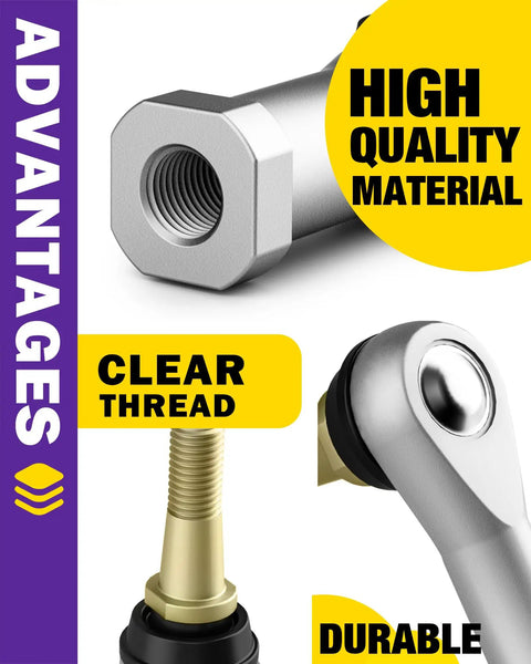 Tie Rod End Replacement Kit For EZGO TXT Golf Cart 2001 Up Electric And Gas, 2-Piece Ball Joint Set For Driver And Passenger Sides, Heavy Duty Aluminum And Steel Construction, OEM 70902-G01 70902-G02 close-up threaded metal joint
