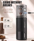 Straight Up Fast Electric Burr Coffee Grinder With Heavy Duty Stainless Steel Blades Cordless Rechargeable Unit Designed For Pour Over Or Espresso Smooth Rapid Grinds Always On Point Matte Black Housing with 1600mAh battery.