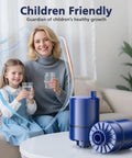 Mother and child with Six Pack Faucet Water Filter Replacement For All PUR Compatible Faucet Filtration Systems RF 9999, blue