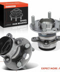 A-Premium rear wheel hub bearing assembly pair with 4-lug pattern for Nissan Versa/Kicks; metal hubs and packaging box.