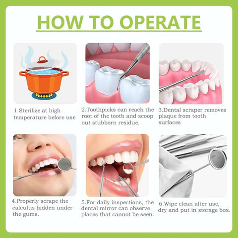 Instructions for using Pro At Home Dental Cleaning Kit With Stainless Steel Dental Pick And Tartar Remover For Teeth Scraping