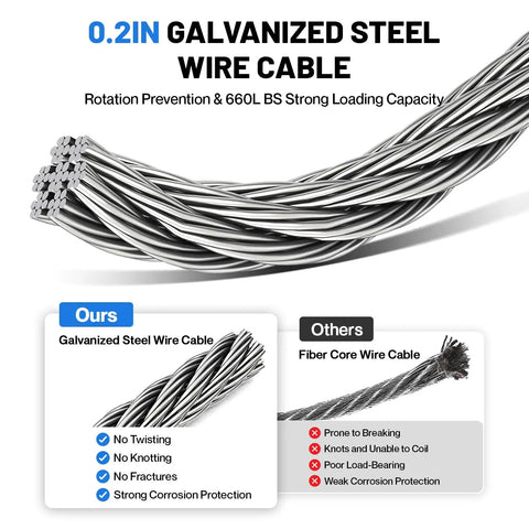 0.2in Galvanized Steel Wire Cable, strong loading capacity, no twisting, durable, corrosion resistant for various lifting tasks.