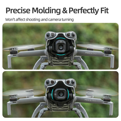 Gimbal Camera Lens Hood For DJI Mini 5 Pro Drone Anti Glare Shield with stable fit shown front view.