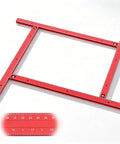 Heavy Duty Adjustable Juice Groove Router Jig For Cutting Boards Up To 23 6 Inches Featuring Rock Solid Frame And No Sweat Professional Woodworking Template Setup, red square frame with measurement markings.