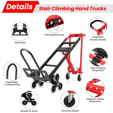 Heavy Duty Stair Climbing Hand Truck With 1000 Pounds Capacity 4 In 1 Convertible Dolly Cart Foldable features and parts