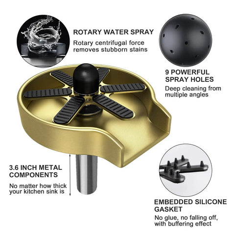 Rotary spray and 9 holes feature of Glass Rinser Cup Washer For Kitchen Sinks 360 Degree Bottle Cleaner Attachment In Stainless Steel Black