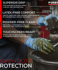 No Bull 8 Mil Nitrile Work Gloves In Blue Featuring Fully Textured Diamond Grip Surface Powder Free Design Engineered For Heavy Duty Industrial Auto And Shop Jobs Hella Durable Tight Grip Control 500 Count Large being used for automotive work.