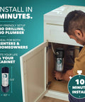 Person installing Under Sink Water Filter For Faucet With 20,000 Gallons Or 2 Year Filtration Life Reduces PFAs PFOS Lead And Chlorine Improves Tap Water Taste High Performance NSF 42 And 372 Certified Great Value For Your Kitchen under kitchen sink cabinet.