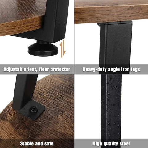 Round Two Tier Side Table With Open Storage Shelf, Anti Scratch Protective Pads, Kid Safe Curved Edges, Straight Up Sturdy Metal End Table For Cozy Living Rooms And Bedrooms adjustable feet and metal leg detail