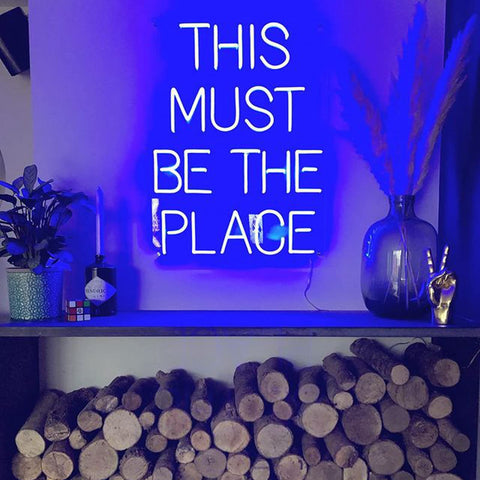 This Must Be The Place Neon Sign Dimmable Light Decor For Bedroom Man Cave Shop Salon Office Decoration Hot Pink Bright Yet Subtle Neon Artwork For Dope Vibe And Cozy Ambience on wall with decor
