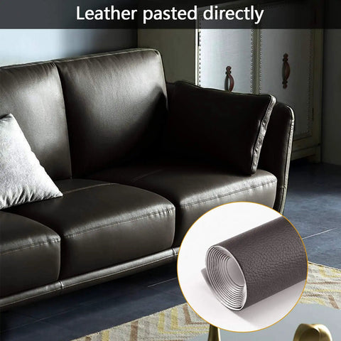 Large Leather Repair Patch Self Adhesive Tape For Furniture And Home Decor 17.3x78.7 Inches on brown sofa