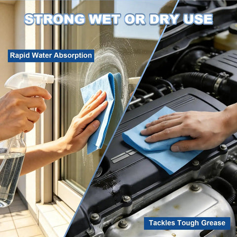 Hella Absorbent Heavy Duty Cleaning Cloths Jumbo Roll In Royal Blue Built Tough For Industrial Cleanroom Degreasing Auto Parts And Laboratory Solvent Absorption No Sweat using blue cloth on window and engine.