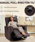 Woman relaxing on Soft Back Swivel Rocker Recliner Glider Chair For Living Room And Nursery, 360 Degree Spin With 30 Degree Glide.