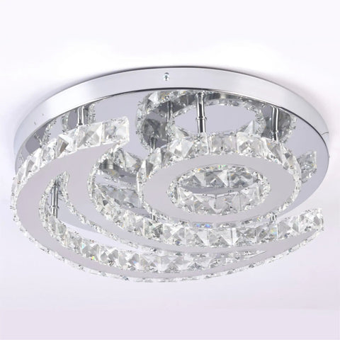 Moon Shape Crystal Chandelier 15.7 Inch Ceiling Light with Remote Control, Dimmable LED Flush Mount Fixture, 32W Energy Efficient