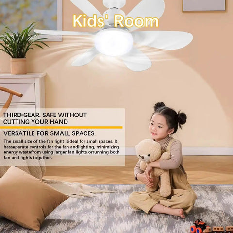 20 Inch Socket Ceiling Fan With Remote 40W LED Light E26 E27 Screw In Dimmable 1200 Lumens installed in kids' room