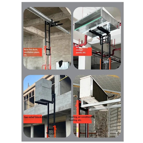 Heavy Duty Automated Lifting Platform Table For Ductwork And Air Conditioning Setup That Handles Big Loads With Precision Motorized Lift Mechanism in use for lifting ducts and ventilation pipes.