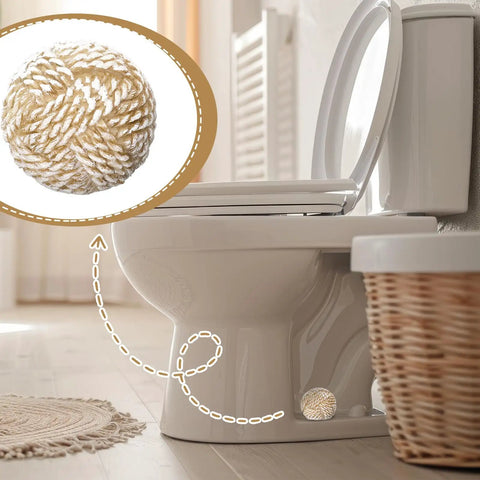 Killer 2 Pack Boho Knot Toilet Bolt Caps Ceramic Screw Covers Decor Bathroom Upgrades on a toilet base in a modern bathroom.