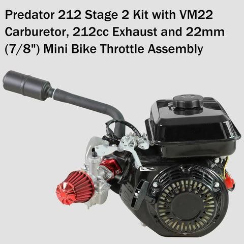 Stage 2 Engine Upgrade Kit With VM22 Carburetor For 212cc Mini Bike And Go Kart Engines Includes Exhaust Throttle Air Filter Cables