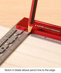 Heavy Steel 6 Inch Precision Woodworking Square With Built In Scribing Notches for accurate layout marking on wood.