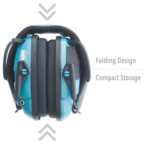 Impact Sport Electronic Shooting Earmuff With Sound Amplification Teal Color Directional Microphones compact folded view