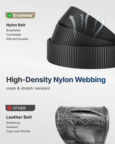 Nylon Ratchet Belt For Men With Adjustable Buckle, Durable Webbing Belt For Golf, Tactical And Casual Wear, Fits Waist 36 To 42 Inches, 49 Inch Length, Easy On And Off One Click Ratchet Buckle