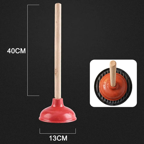 Rock Solid Heavy Duty Rubber Cup Toilet Plunger With Reinforced Wooden Handle 13CM cup and 40CM wood handle for effective clogs.