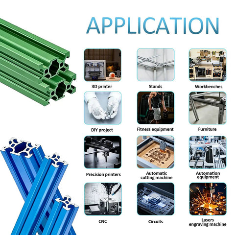 Two Pack 800mm Green T Slot 2080 Aluminum Extrusion Profile Linear Rail European Standard Anodized For 3D Printers And CNC Applications