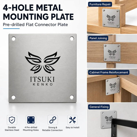 4-Hole Metal Mounting Plate For Heavy-Duty Furniture Repair And Cabinet Reinforcement Pre-Drilled Connector Plate 3.94 X 3.94 In