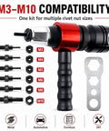 Pro Grade Electric Rivet Gun Adapter Kit For Drills M3 To M10 Quick Change Blind Riveter Inserts Rivet Nut Tools with sizes shown