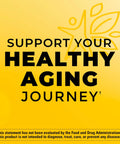 Support Your Healthy Aging Journey graphic on yellow background with star and leaves illustration.