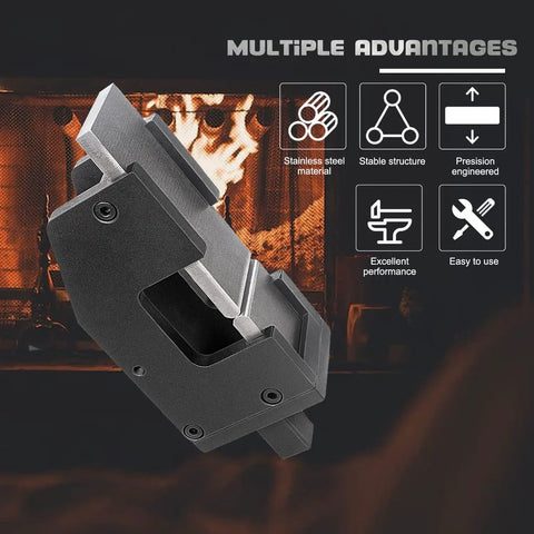 Guillotine Tool For Blacksmithing And Tinsmithing, durable hand tool showing close-up view with labels of advantages.