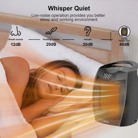 Portable Ceramic Space Heater With Digital Display And Touch Controls, 1500W Heats Up Fast, Built In Handle, Quiet Operation