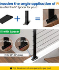 Black Slope Cable Railing Post 36 Inch for 25 to 40 Degree Slopes, showing PR11 and 5 Degree Spacer installation for angles